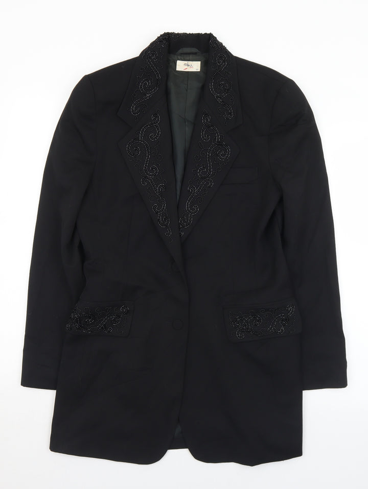 SHE Womens Black Jacket Size 10 Button - Bead detail
