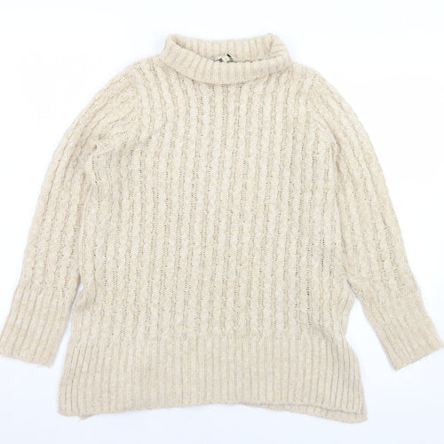 M&Co Womens Beige Roll Neck  Acrylic Pullover Jumper Size 10