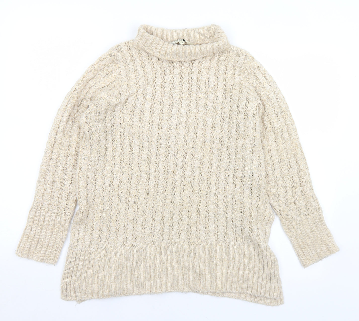 M&Co Womens Beige Roll Neck  Acrylic Pullover Jumper Size 10
