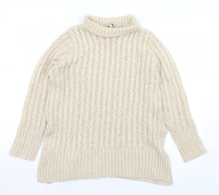 M&Co Womens Beige Roll Neck  Acrylic Pullover Jumper Size 10