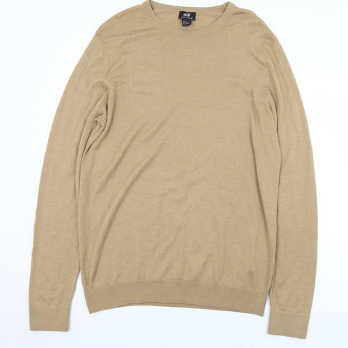 H&M Mens Brown Round Neck  Acrylic Pullover Jumper Size L