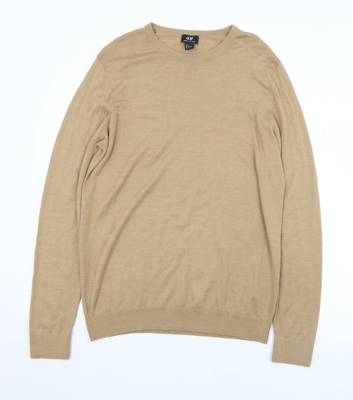 H&M Mens Brown Round Neck Acrylic Pullover Jumper Size L