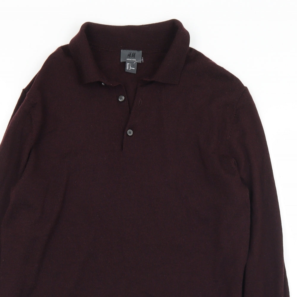 H&M Mens Purple Collared  Wool Pullover Jumper Size L