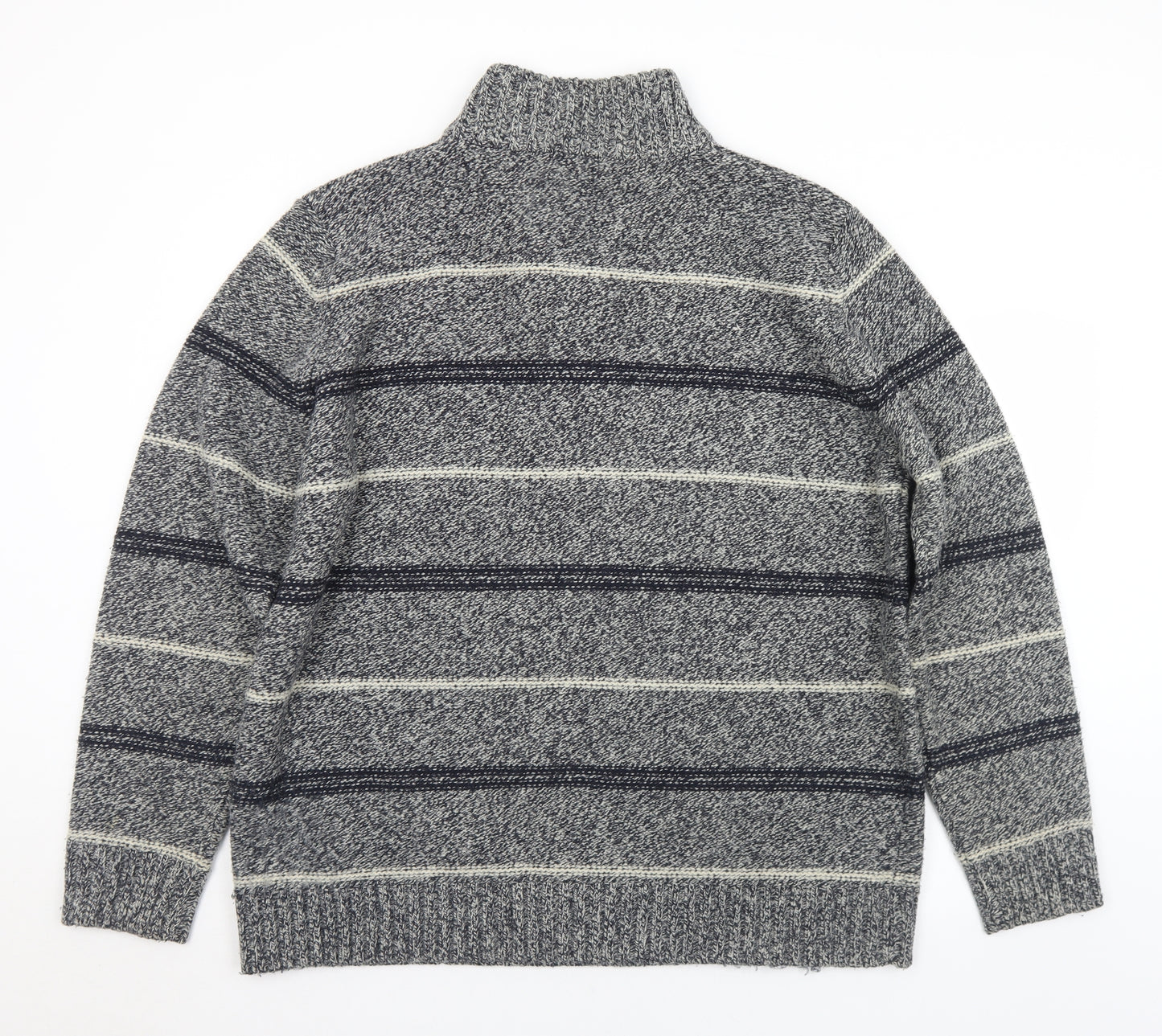 George Mens Grey Collared Striped Acrylic Pullover Jumper Size 2XL