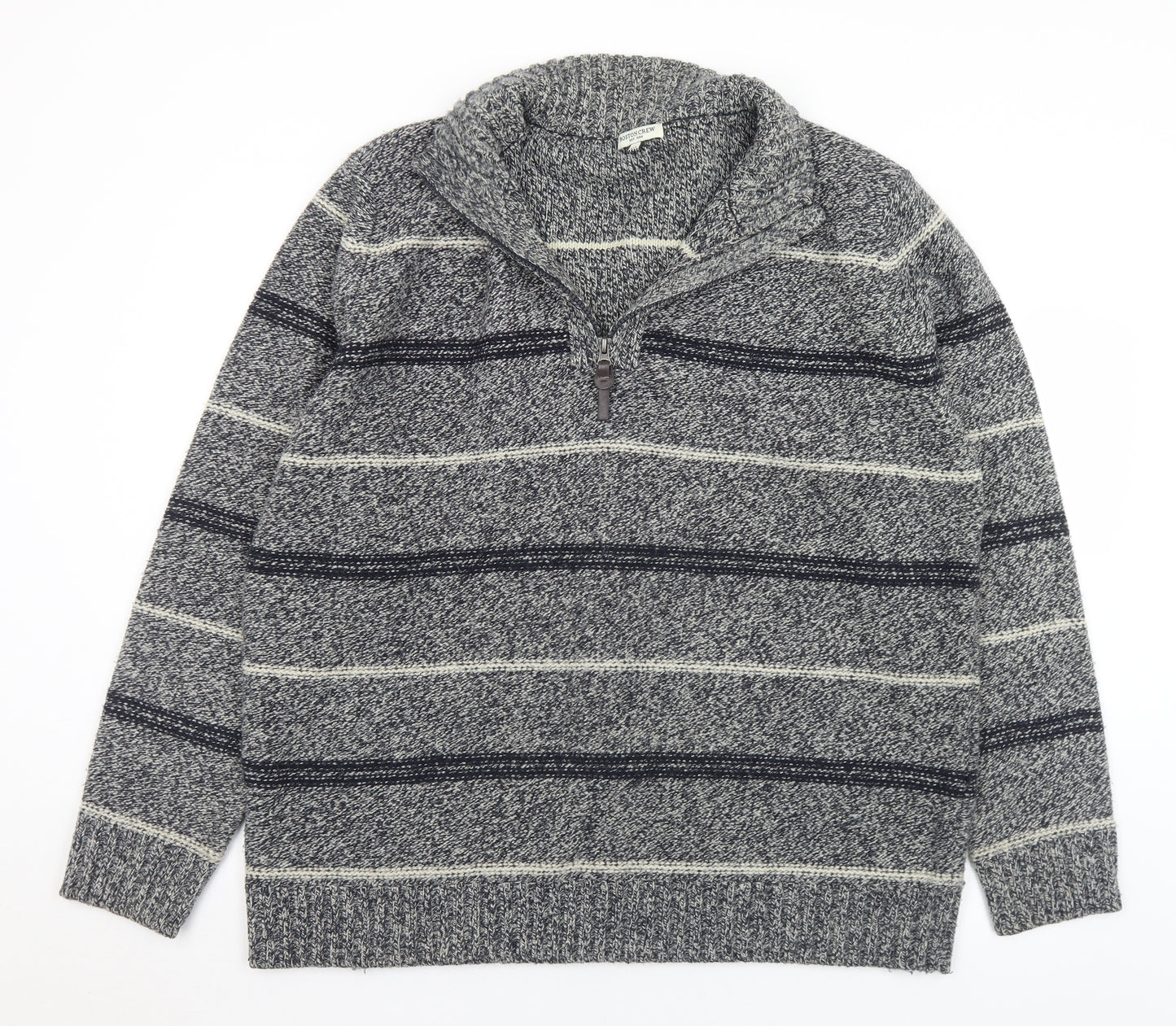 George Mens Grey Collared Striped Acrylic Pullover Jumper Size 2XL