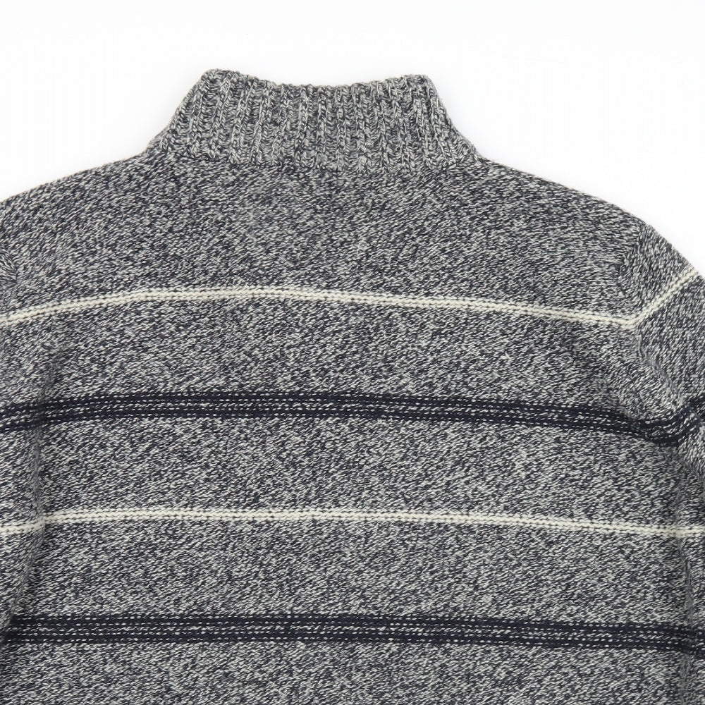 George Mens Grey Collared Striped Acrylic Pullover Jumper Size 2XL