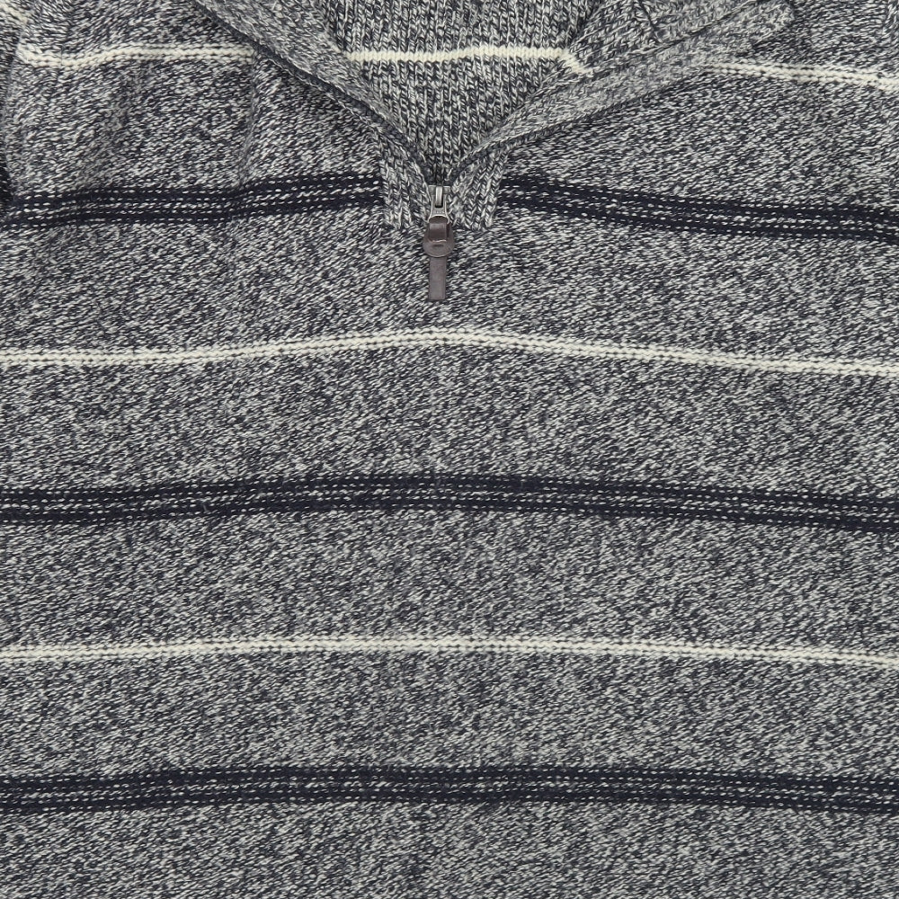 George Mens Grey Collared Striped Acrylic Pullover Jumper Size 2XL