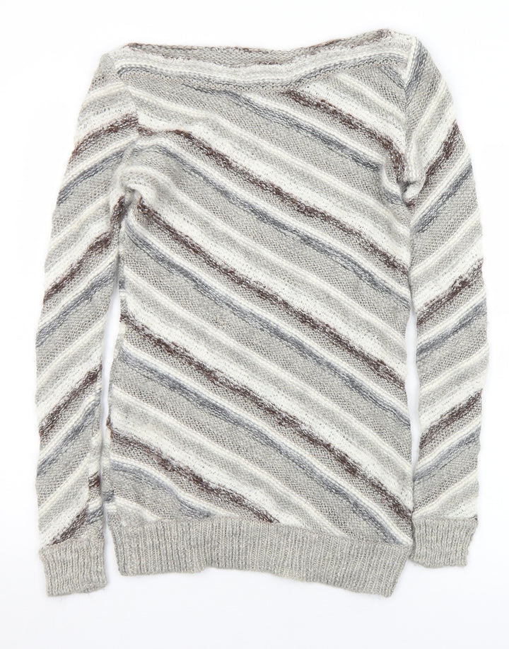 Warehouse Womens Multicoloured Boat Neck Striped Acrylic Pullover Jumper Size 14