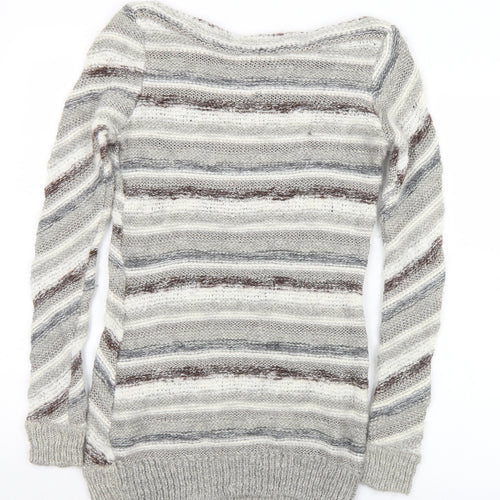 Warehouse Womens Multicoloured Boat Neck Striped Acrylic Pullover Jumper Size 14