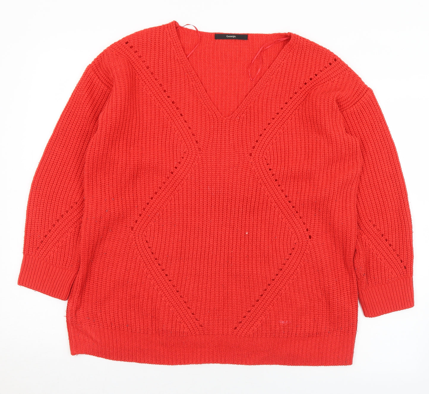 George Womens Red V-Neck  Acrylic Pullover Jumper Size 12   - 12-14