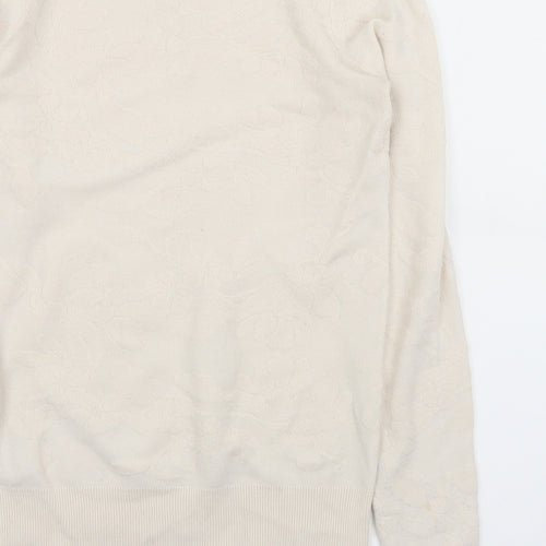 NEXT Womens Ivory Round Neck Floral Nylon Pullover Jumper Size 6