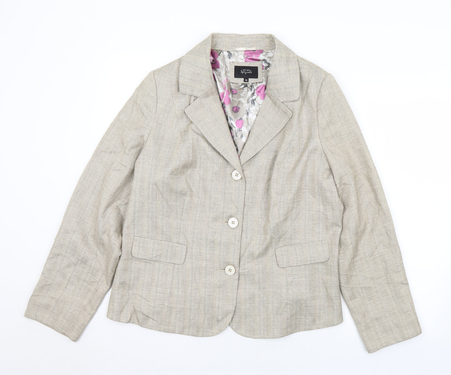 Marks and Spencer Womens Beige Floral Polyester Jacket Blazer Size 18