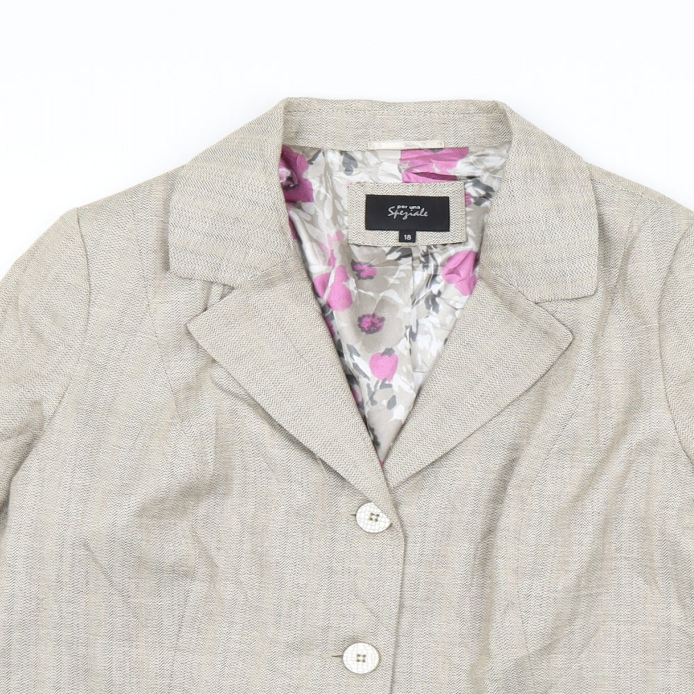 Marks and Spencer Womens Beige Floral Polyester Jacket Blazer Size 18