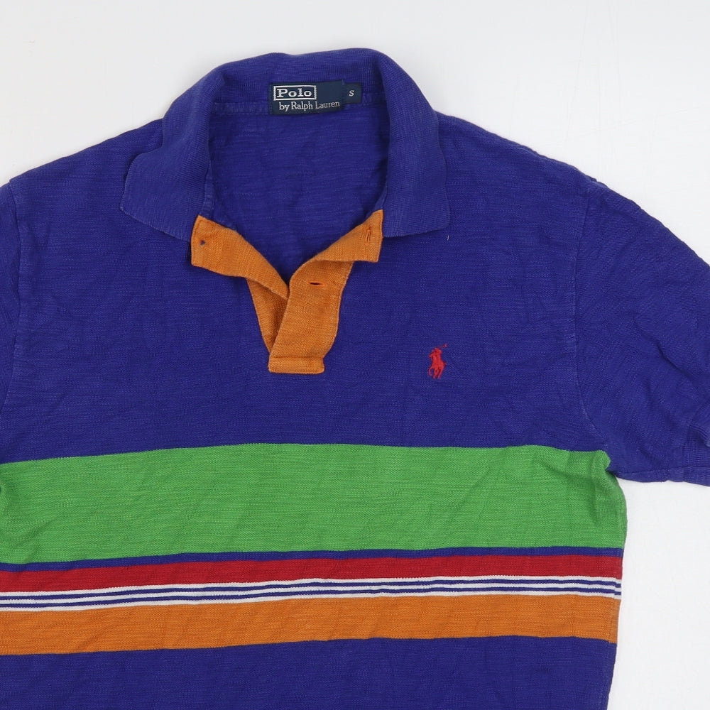 Polo by Ralph Lauren Mens Blue Striped 100% Cotton  Polo Size S Collared Pullover
