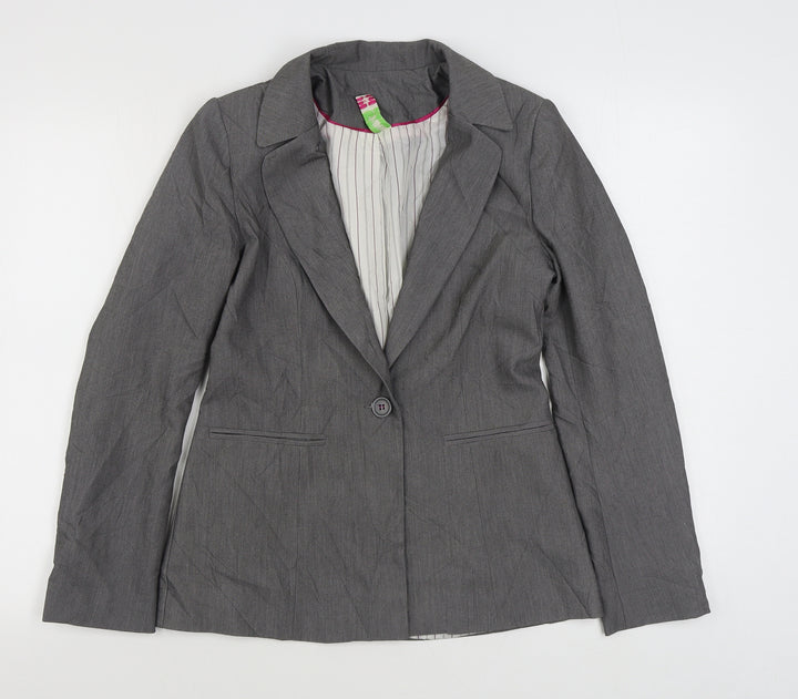 Denim & Co. Womens Grey Jacket Blazer Size 8 Button