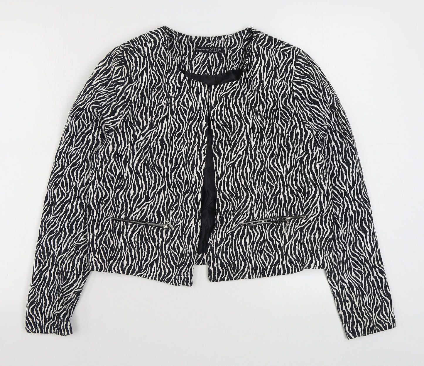 Atmosphere Womens Black Animal Print  Jacket Blazer Size 14
