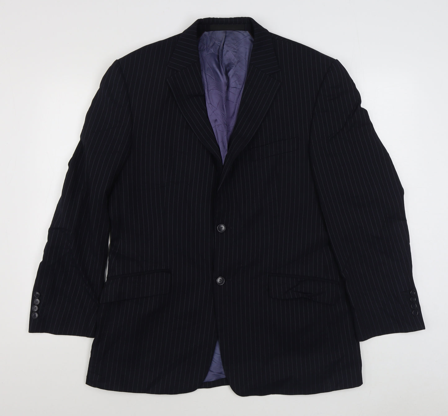 Marks and Spencer Mens Blue Striped Wool Jacket Suit Jacket Size 40