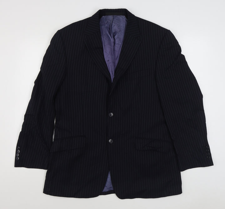 Marks and Spencer Mens Blue Striped Wool Jacket Suit Jacket Size 40