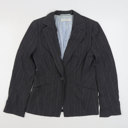 Planet Womens Grey Striped  Jacket Blazer Size 8  Button