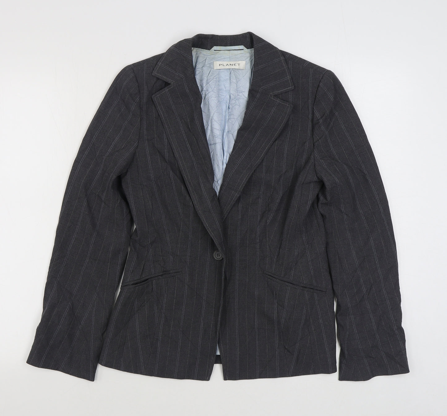 Planet Womens Grey Striped  Jacket Blazer Size 8  Button