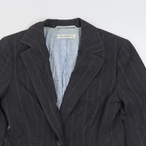 Planet Womens Grey Striped  Jacket Blazer Size 8  Button