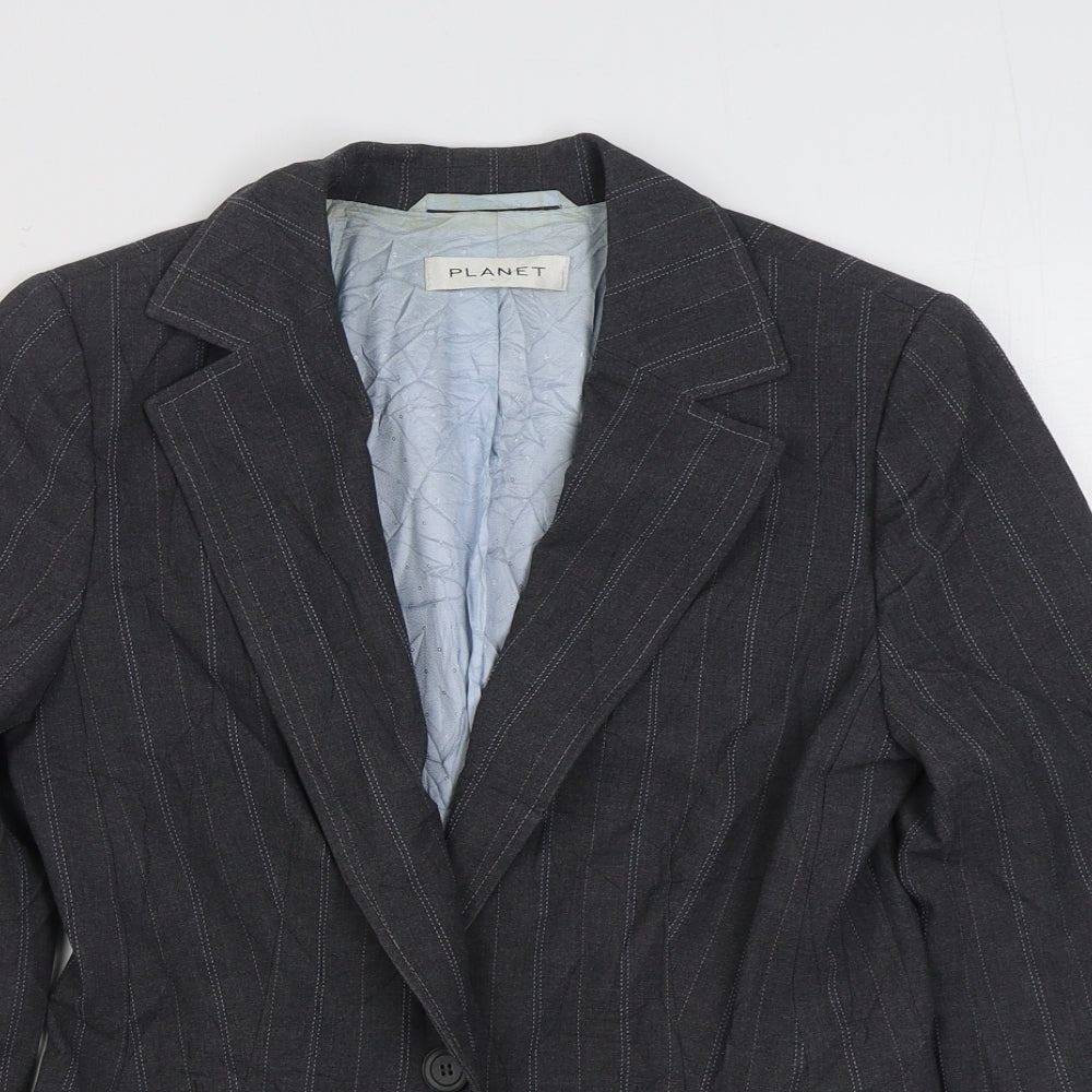 Planet Womens Grey Striped  Jacket Blazer Size 8  Button