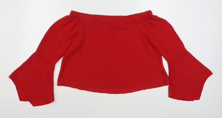 New Look Womens Red Polyester Basic Blouse Size 10 Off the Shoulder