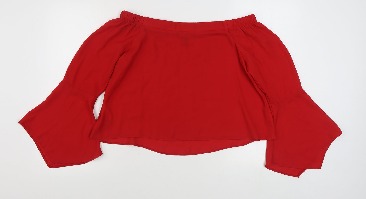 New Look Womens Red  Polyester Basic Blouse Size 10 Off the Shoulder