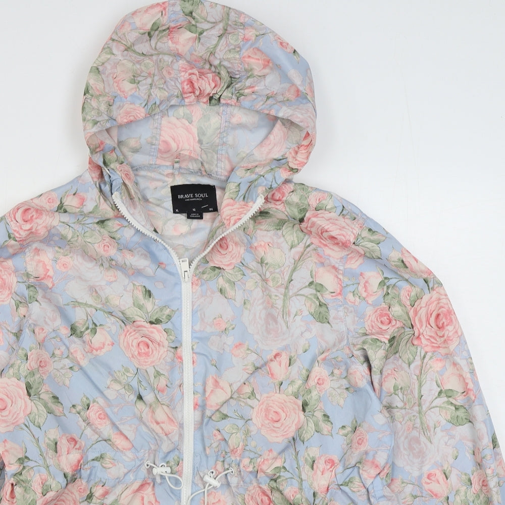 Brave Soul Womens Multicoloured Floral  Rain Coat Coat Size 16  Zip