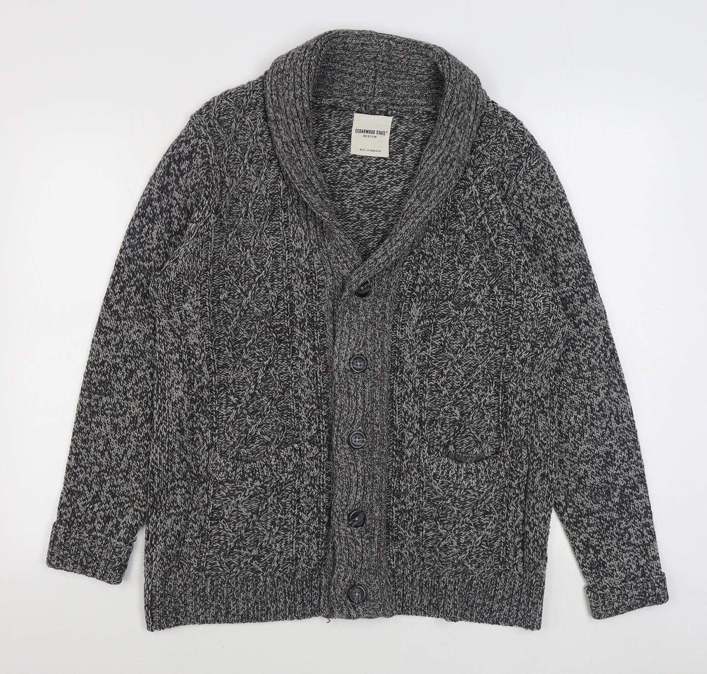 Primark Mens Grey V-Neck  Acrylic Cardigan Jumper Size M