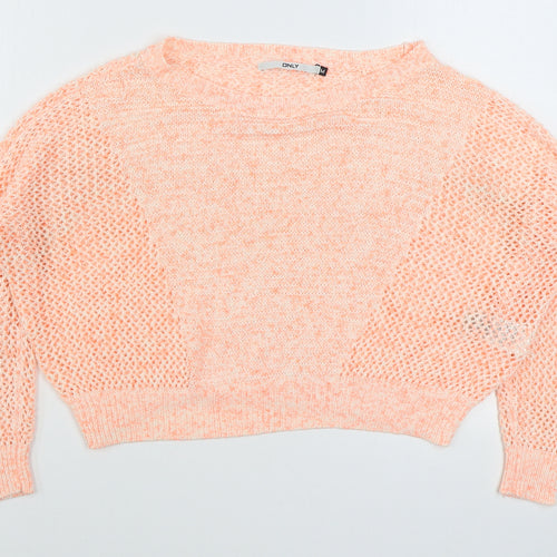 Only Womens Pink Boat Neck  Acrylic Pullover Jumper Size M