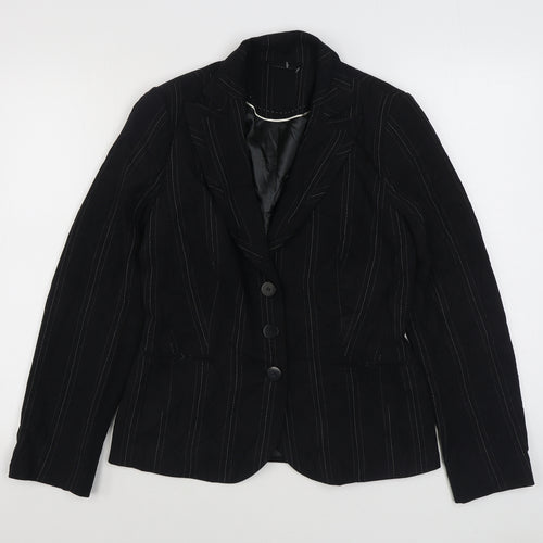 New Look Womens Black Striped  Jacket Blazer Size 12  Button