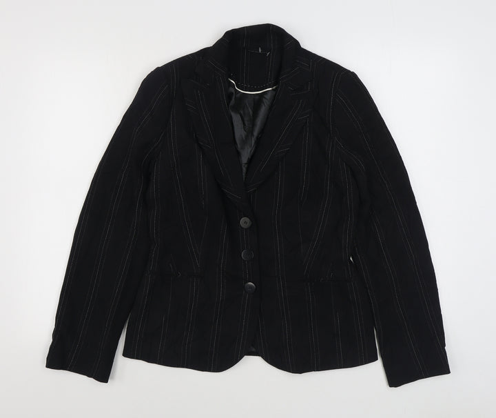 New Look Womens Black Striped Jacket Blazer Size 12 Button
