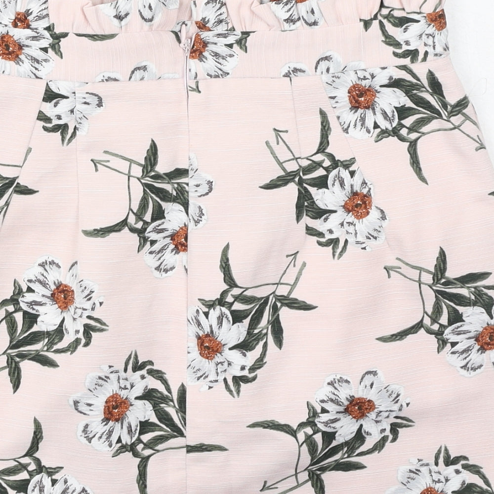 Topshop Womens Pink Floral Polyester Mini Skirt Size 10
