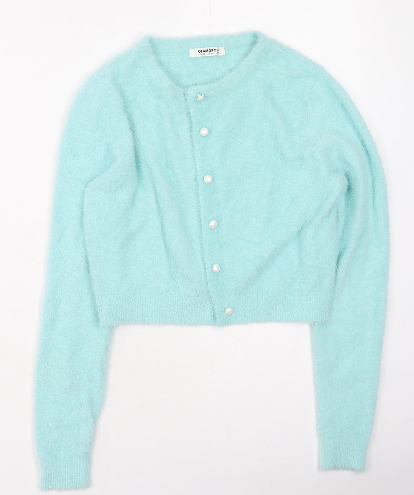 Glamorous Womens Green Round Neck  Polyamide Cardigan Jumper Size 8