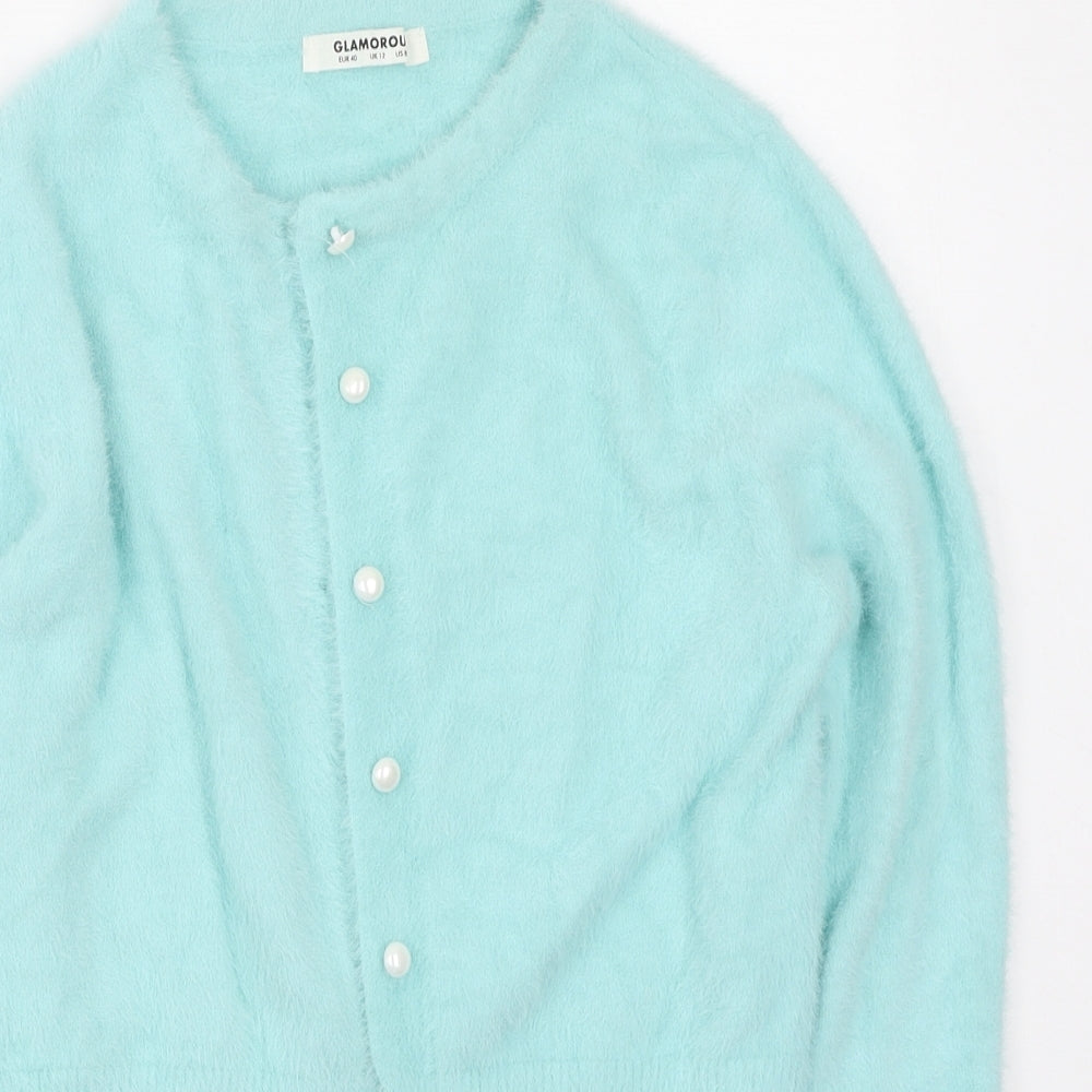 Glamorous Womens Green Round Neck  Polyamide Cardigan Jumper Size 8