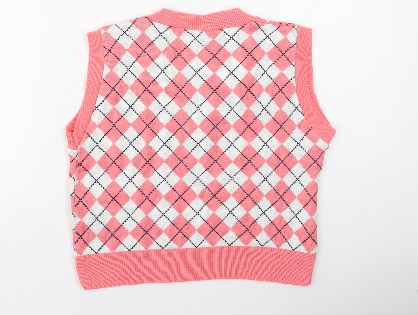 Vivichie Womens Pink V-Neck Check Acrylic Pullover Jumper Size M