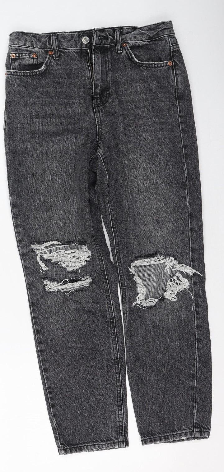 Topshop Womens Grey Cotton Mom Jeans Size 26 L28 in Regular