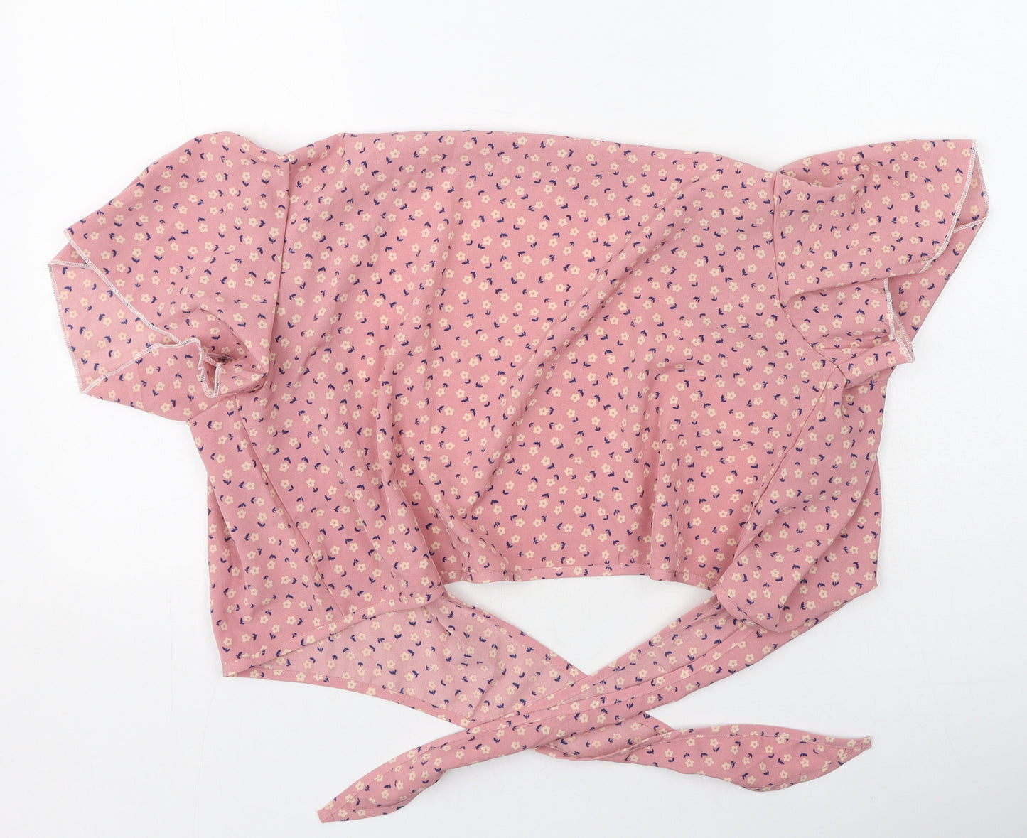 Preworn Womens Pink Floral Polyester Basic Blouse Size M V-Neck