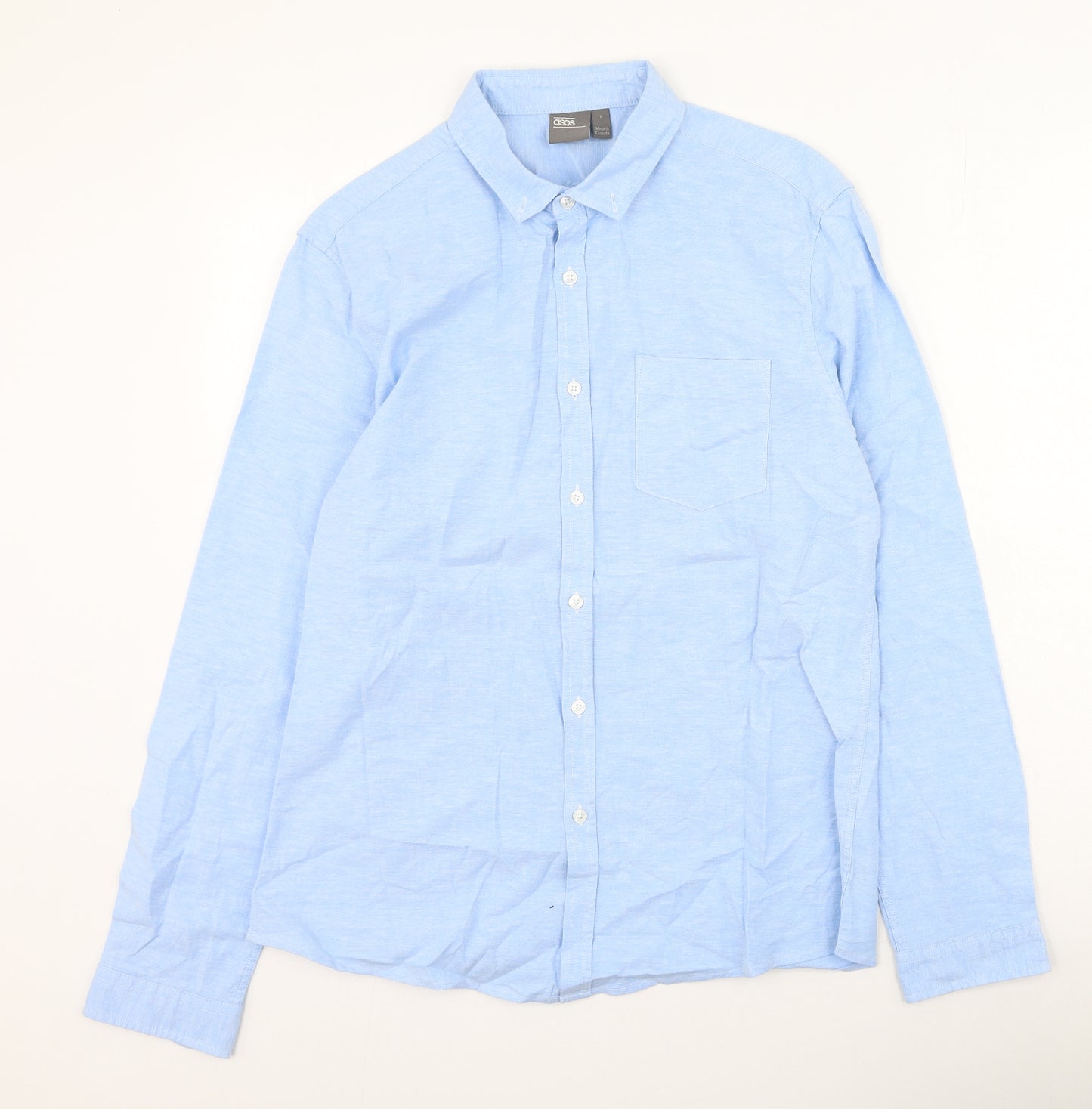 ASOS Mens Blue  Cotton  Button-Up Size L Collared