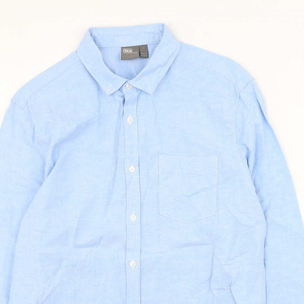 ASOS Mens Blue  Cotton  Button-Up Size L Collared