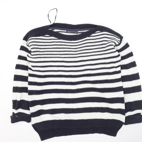 Marks and Spencer Womens Blue Round Neck Striped Cotton Pullover Jumper Size M