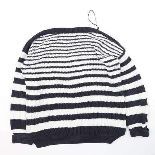 Marks and Spencer Womens Blue Round Neck Striped Cotton Pullover Jumper Size M