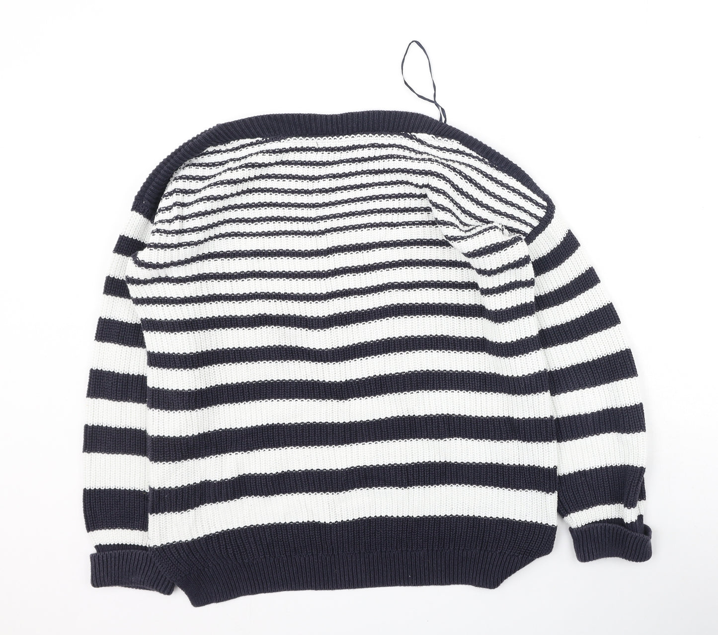 Marks and Spencer Womens Blue Round Neck Striped Cotton Pullover Jumper Size M