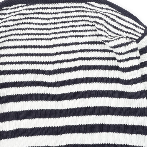 Marks and Spencer Womens Blue Round Neck Striped Cotton Pullover Jumper Size M