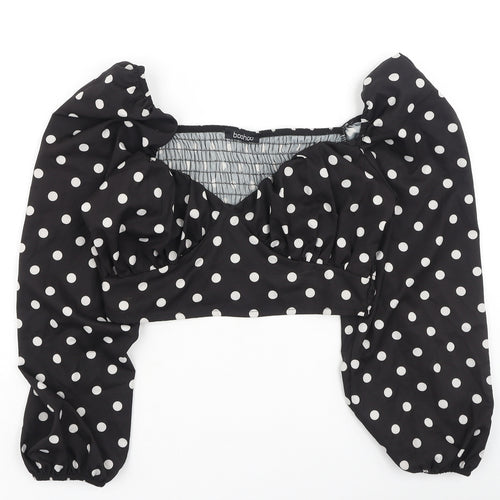Boohoo Womens Black Polka Dot Polyester Basic Blouse Size 8 Square Neck