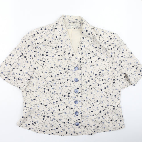 Nightingales Womens Beige V-Neck Floral Viscose Cardigan Jumper Size 16