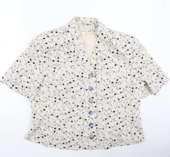 Nightingales Womens Beige V-Neck Floral Viscose Cardigan Jumper Size 16