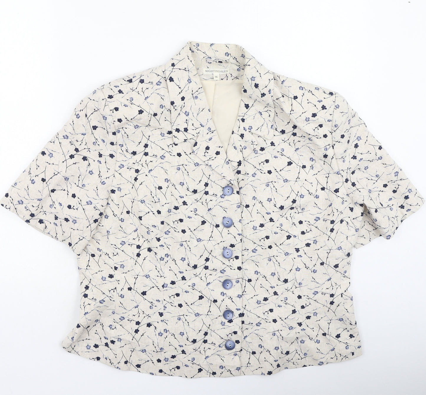Nightingales Womens Beige V-Neck Floral Viscose Cardigan Jumper Size 16