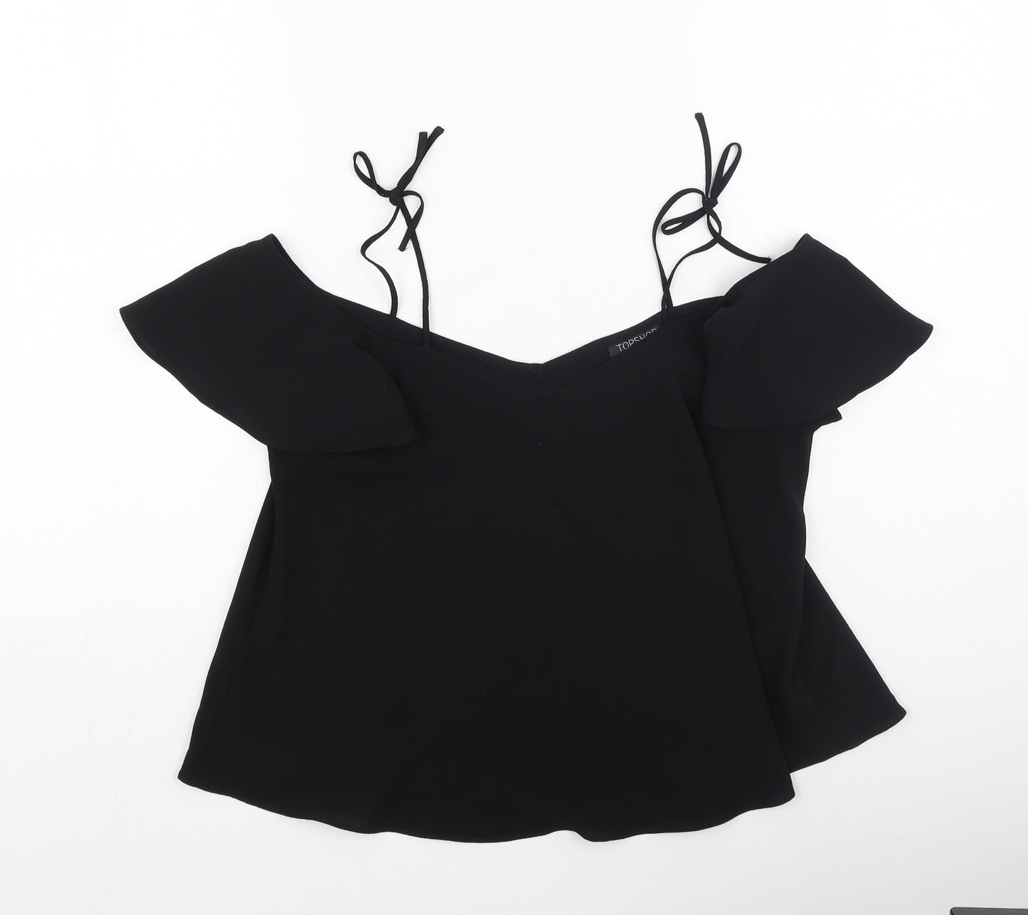 Topshop Womens Black  Polyester Basic Blouse Size 8 Square Neck